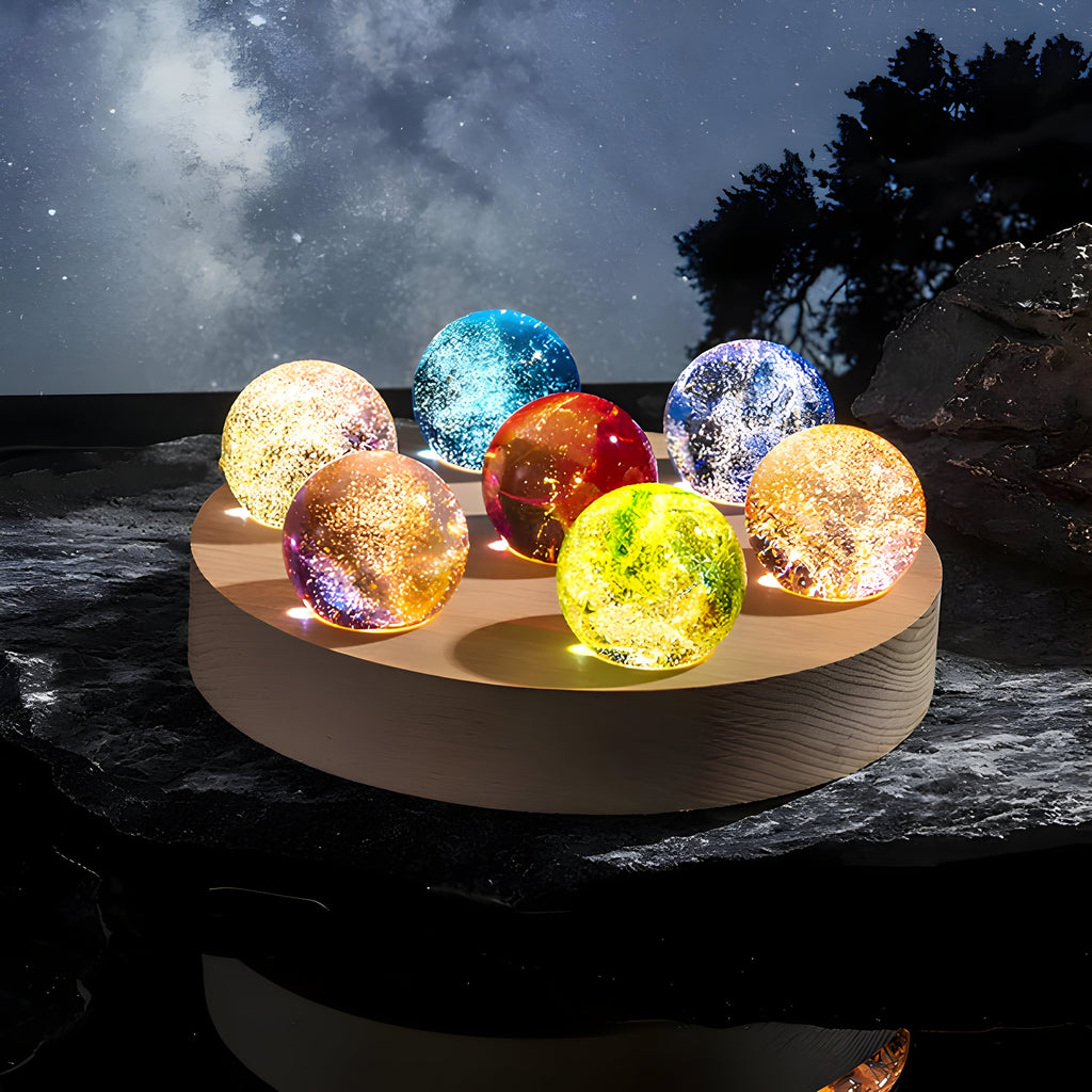 Color-Changing LED Table Lamp — Wood Base and Glass Orb
