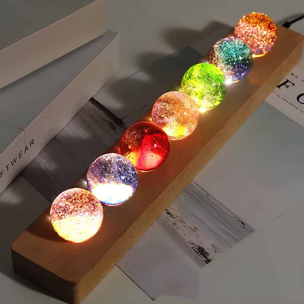 Color-Changing LED Table Lamp — Wood Base and Glass Orb