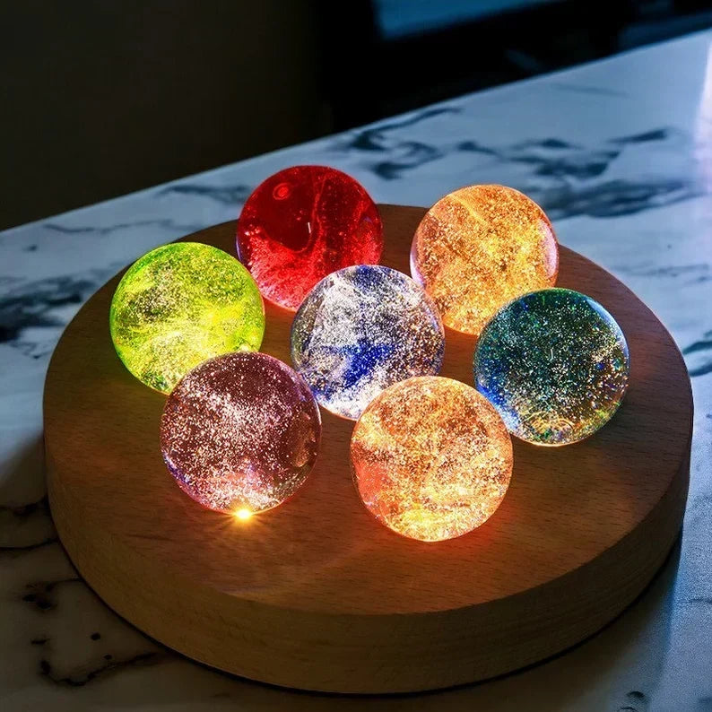 Color-Changing LED Table Lamp — Wood Base and Glass Orb