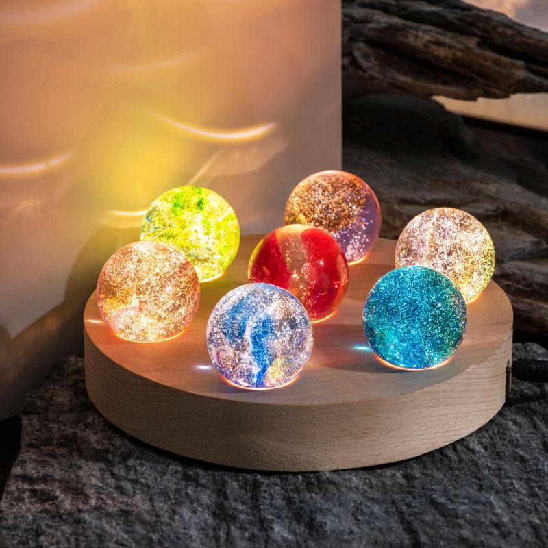 Color-Changing LED Table Lamp — Wood Base and Glass Orb