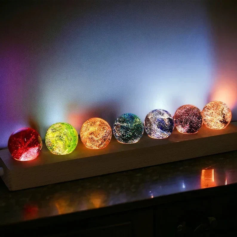 Color-Changing LED Table Lamp — Wood Base and Glass Orb