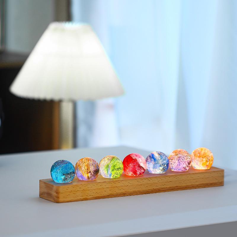 Color-Changing LED Table Lamp — Wood Base and Glass Orb