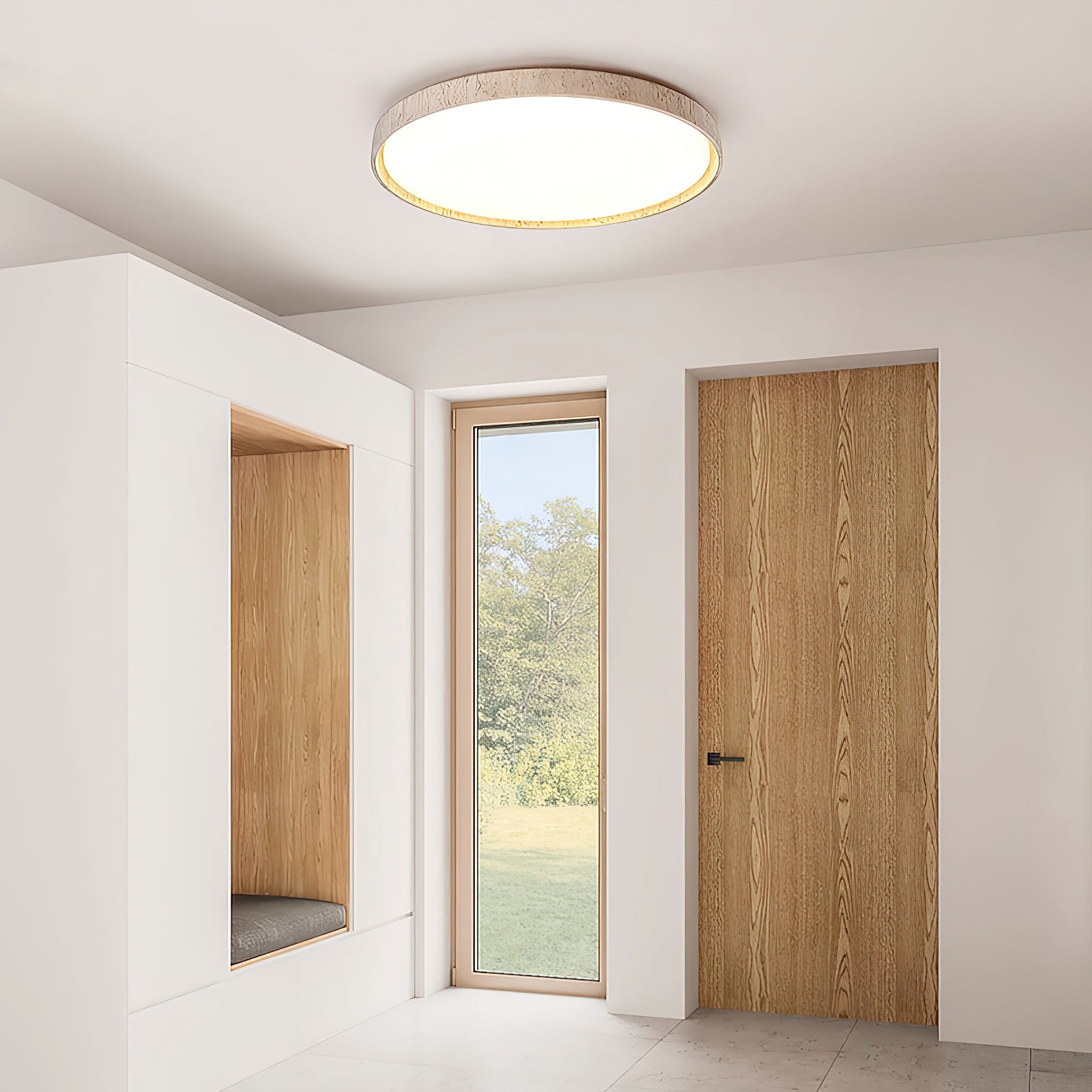 Ultradünne runde Travertin-Deckenlampe | Esilora