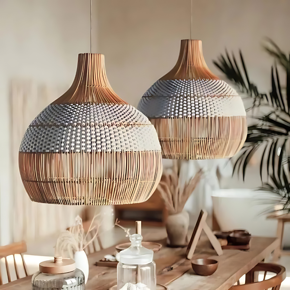 Breezy White Elegance Natural Rattan Pendant Light | Esilora
