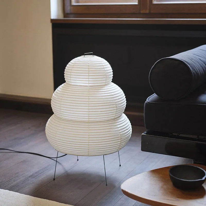Lampada da tavolo giapponese wabi-sabi in carta di riso bianca | Esilora