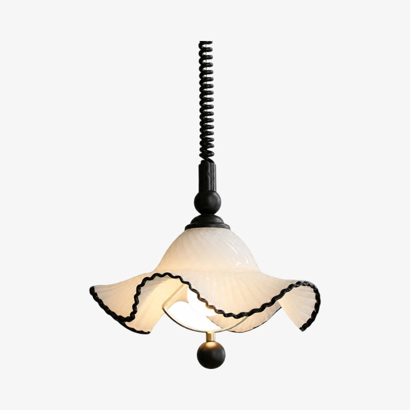 Javina Glass Pendant Light - French Vintage Ruffled Wave Shade for Bedroom and Dining Room | Esilora