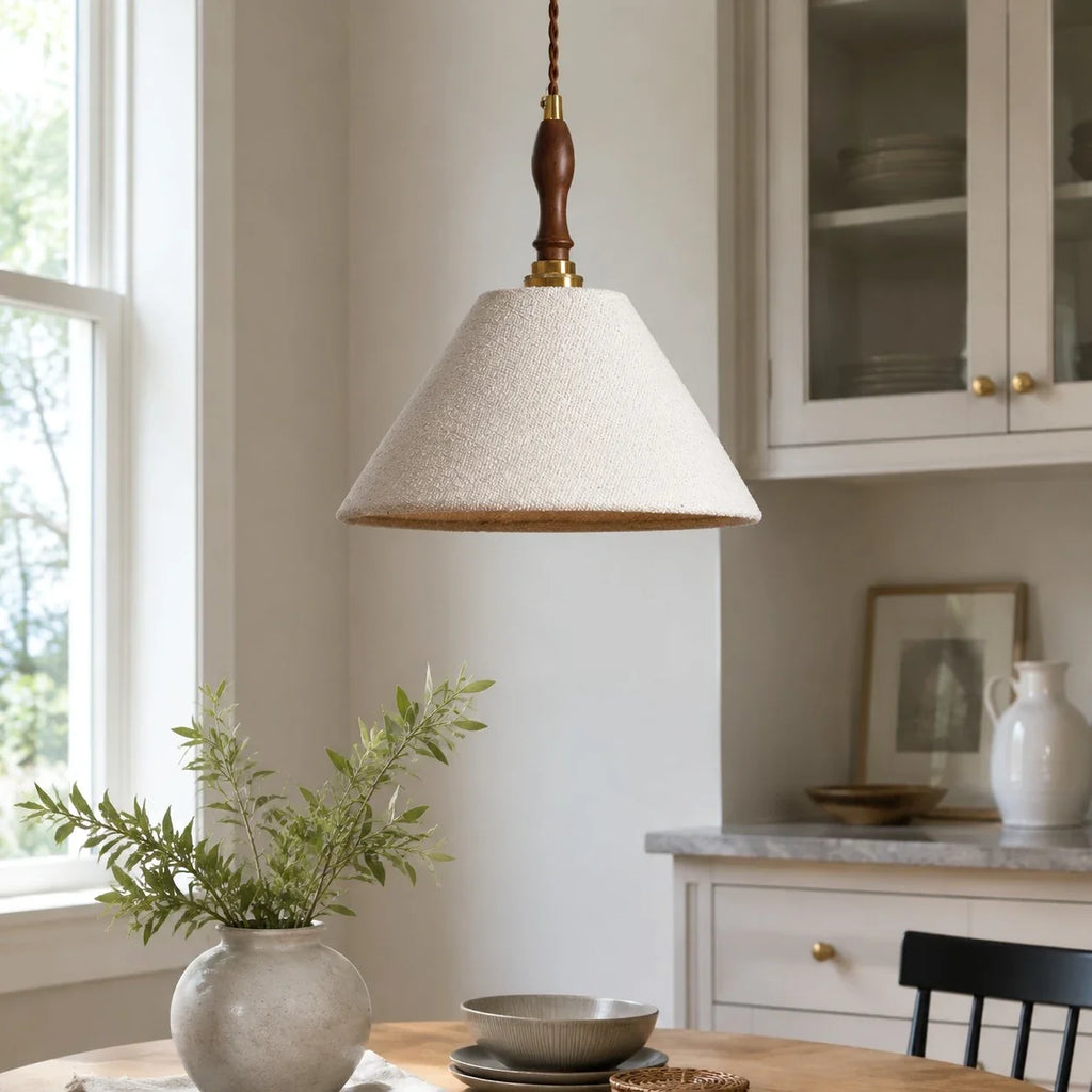 Lampada a sospensione vintage francese in tessuto color crema | Esilora