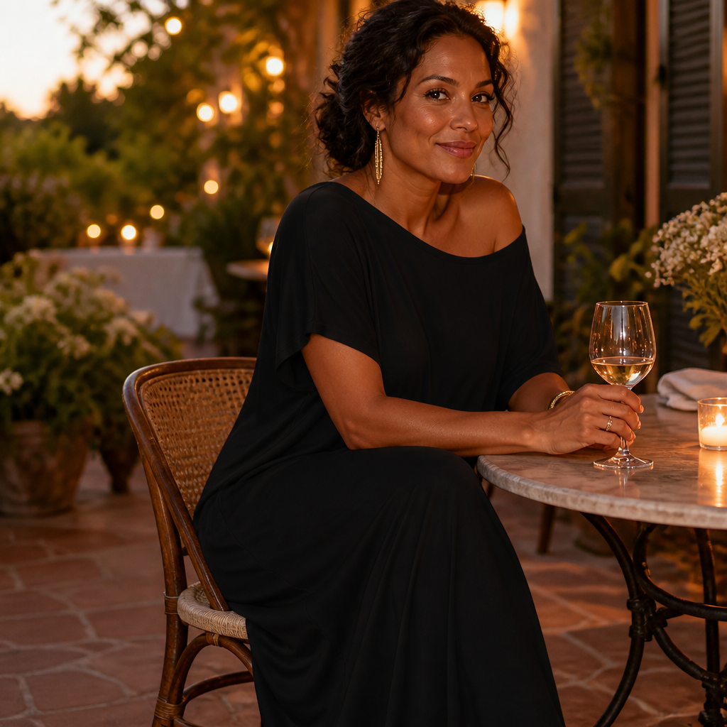 SolariaFlow – Relaxed Off-Shoulder Maxi Dress with Hidden Pockets - Esilora