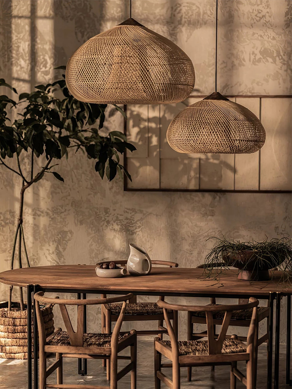 Harfenförmige geflochtene Rattan-Hängelampe | Esilora