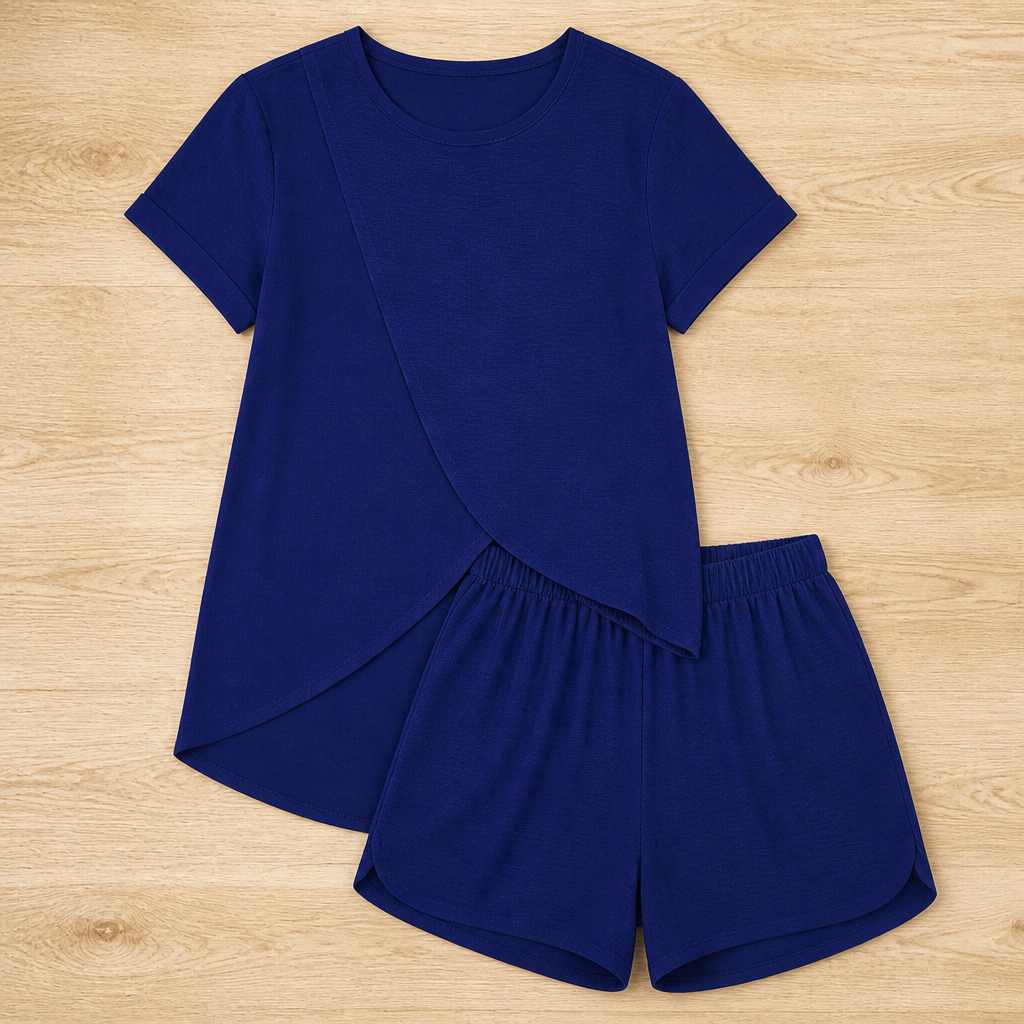 SolaraEase – Relaxed Tulip-Hem Top & Shorts Summer Set - Esilora