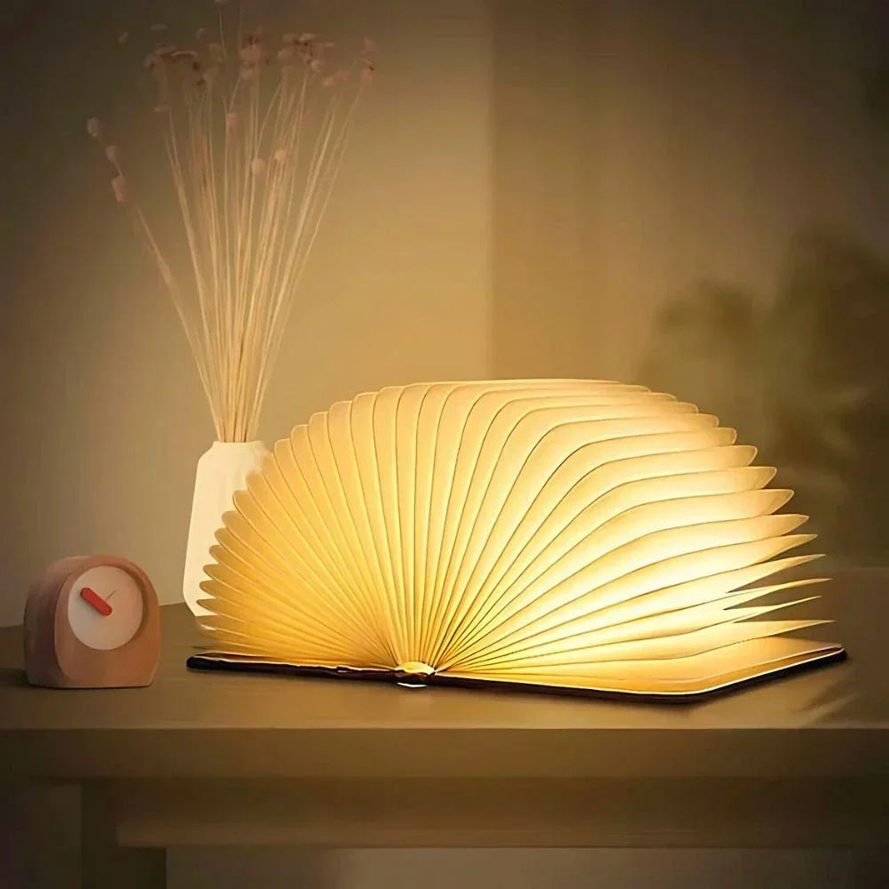 Lámpara de mesa plegable de madera — LED de luz blanca cálida