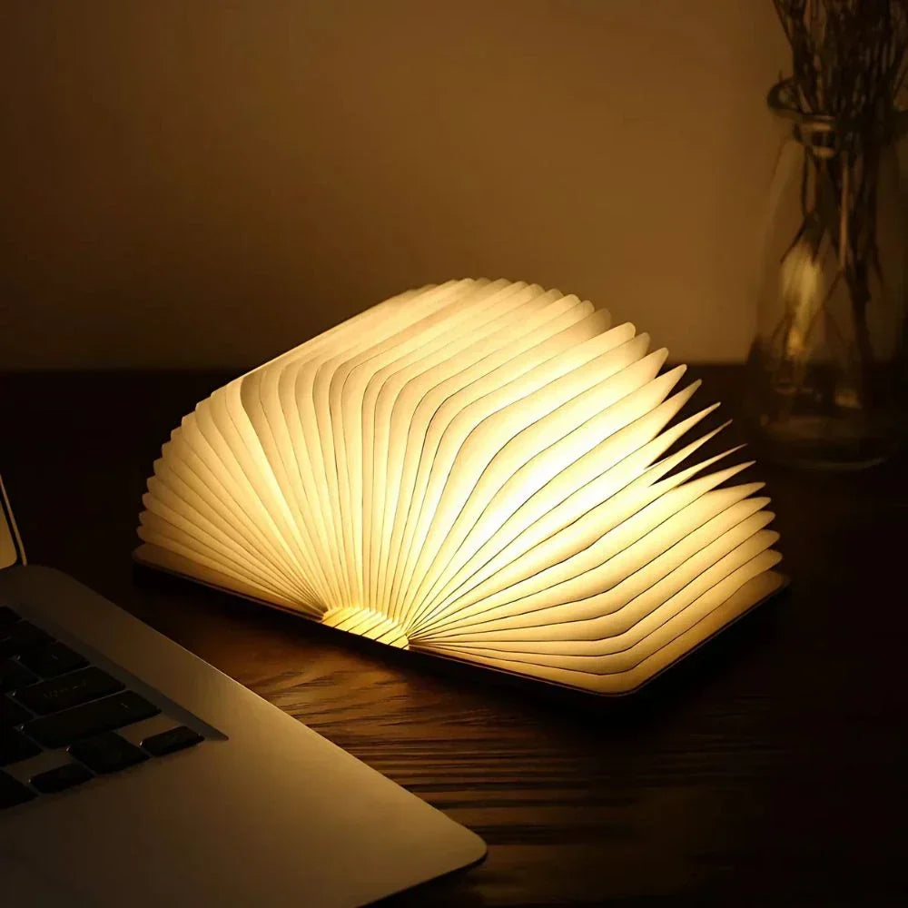 Lámpara de mesa plegable de madera — LED de luz blanca cálida