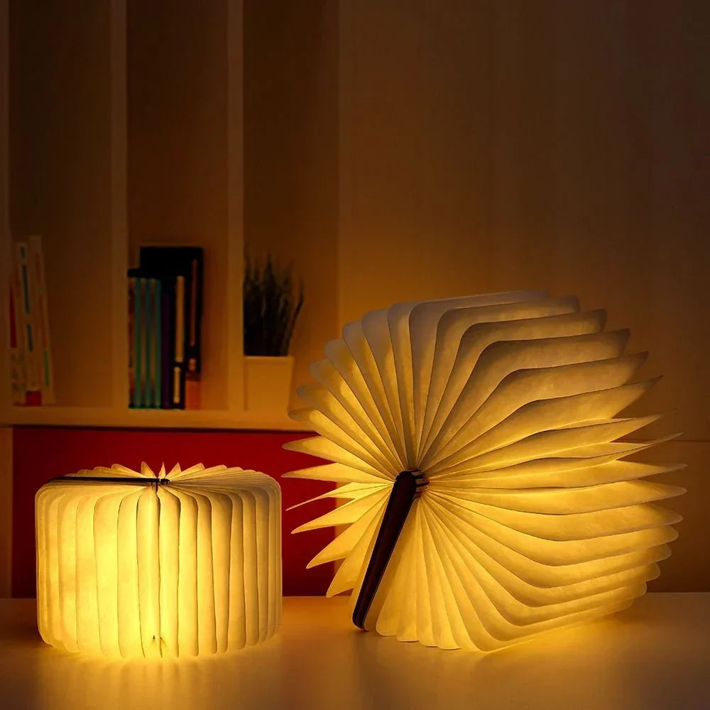 Lámpara de mesa plegable de madera — LED de luz blanca cálida