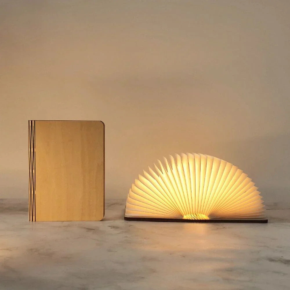 Lámpara de mesa plegable de madera — LED de luz blanca cálida