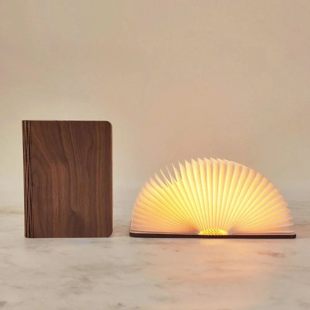 Lámpara de mesa plegable de madera — LED de luz blanca cálida