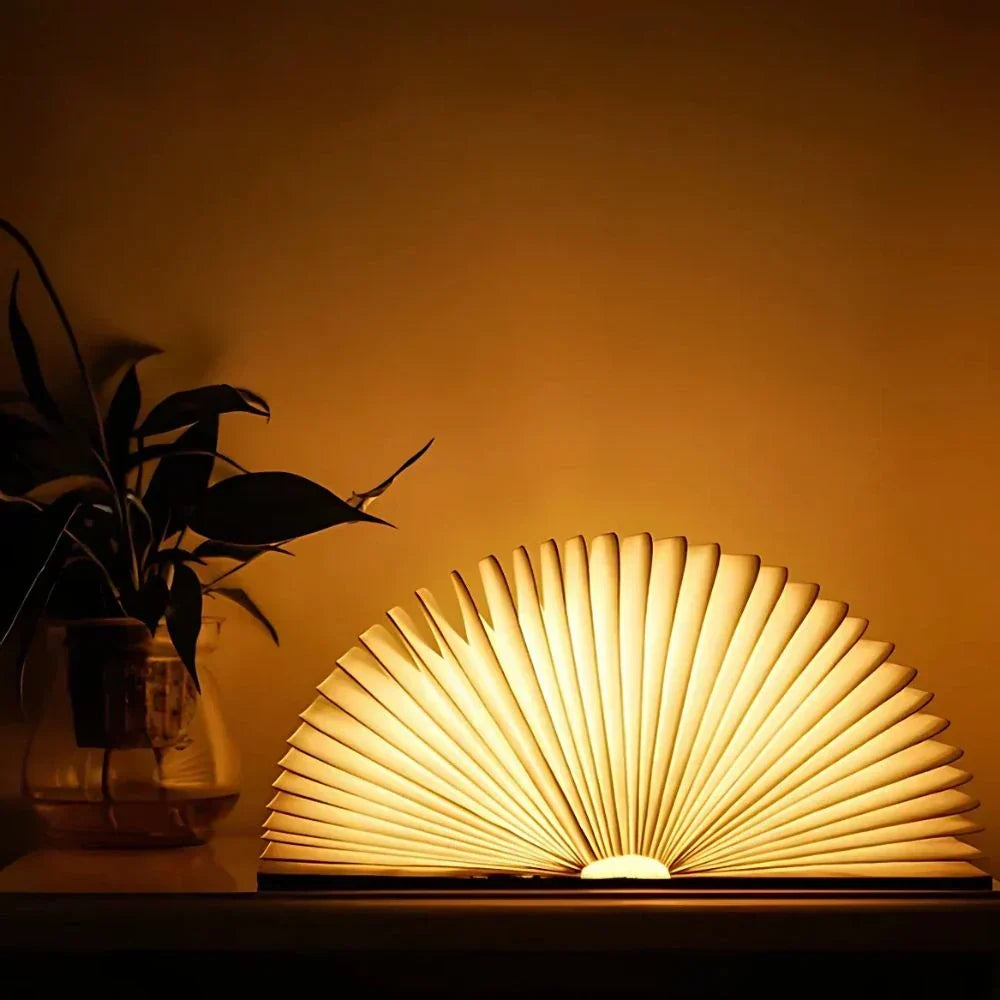 Lámpara de mesa plegable de madera — LED de luz blanca cálida