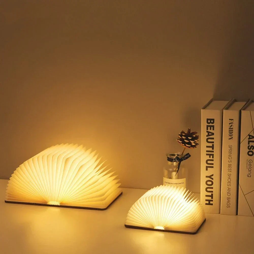 Lámpara de mesa plegable de madera — LED de luz blanca cálida