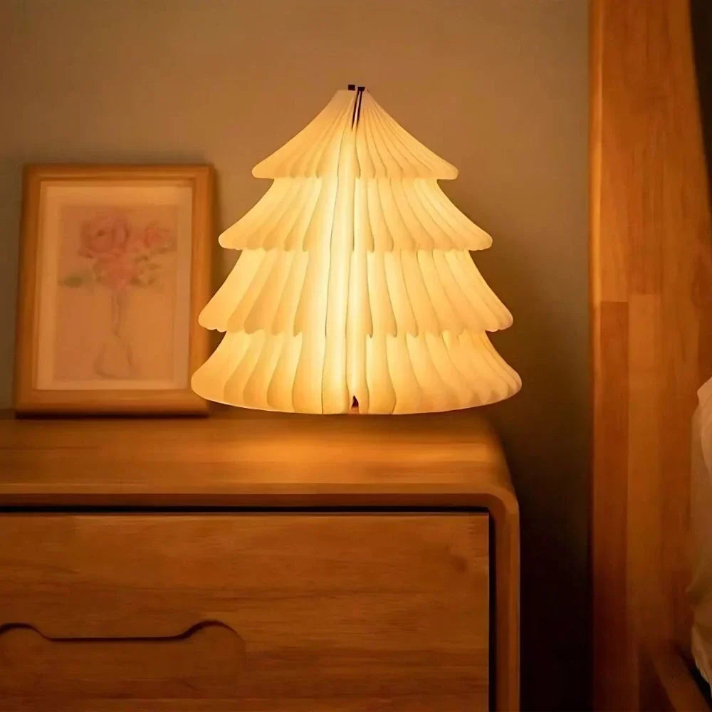 Lámpara de mesa plegable de madera — LED de luz blanca cálida