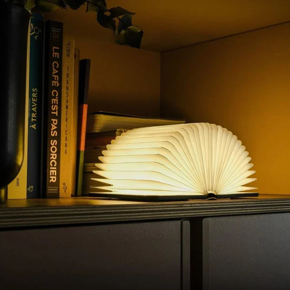 Lámpara de mesa plegable de madera — LED de luz blanca cálida