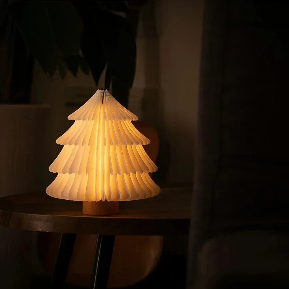 Lámpara de mesa plegable de madera — LED de luz blanca cálida