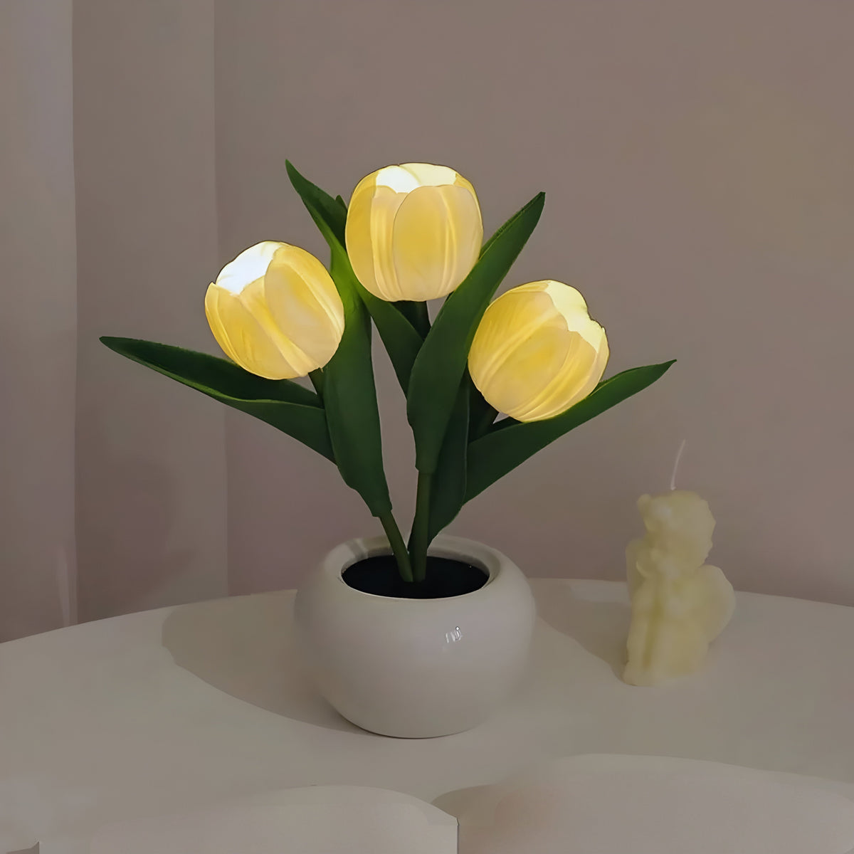 Warm White LED Tulip Night Light — Decorative Accent Lamp