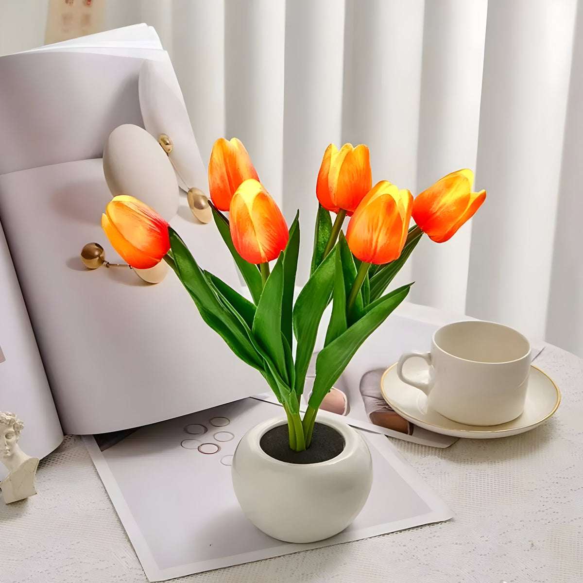 Warm White LED Tulip Night Light — Decorative Accent Lamp