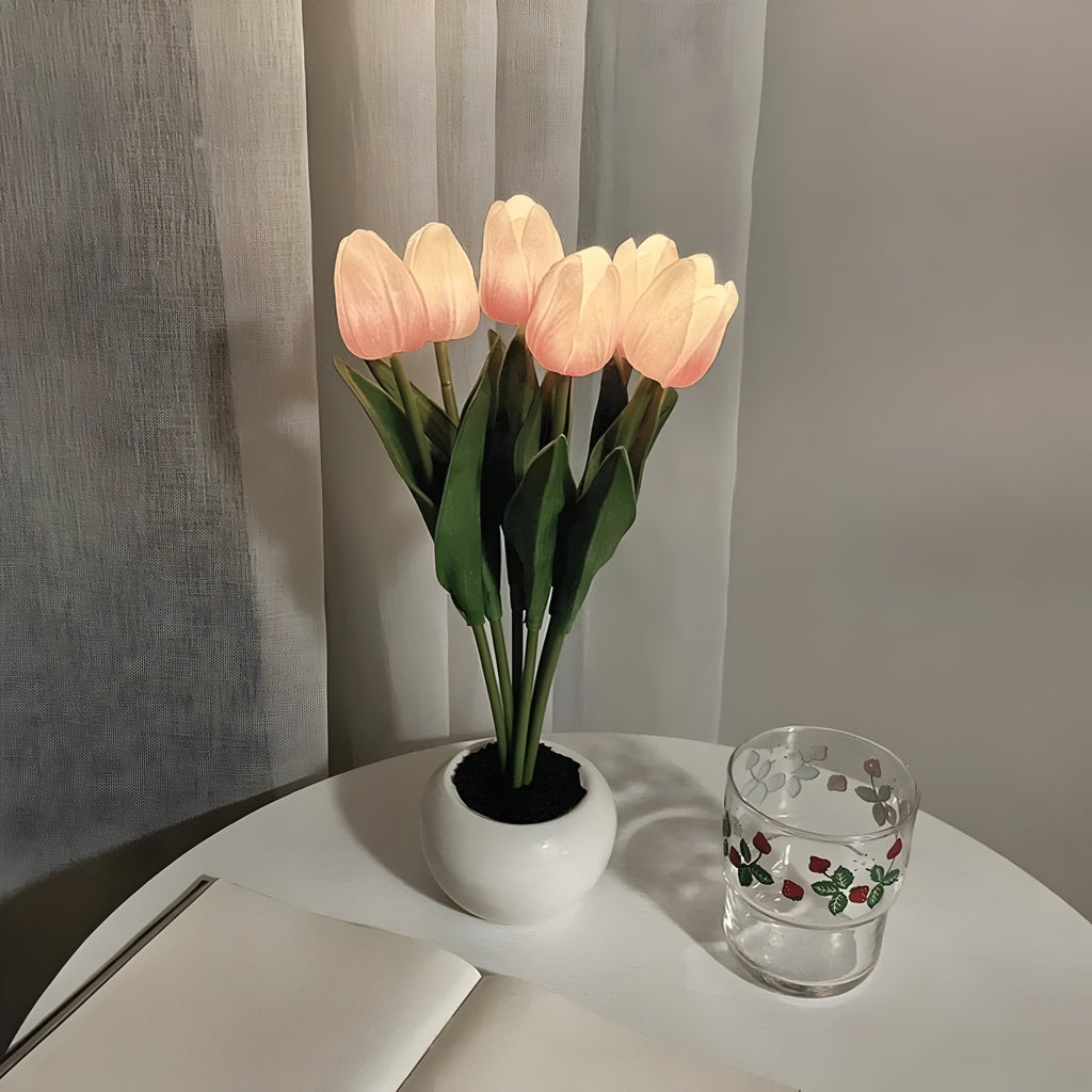 Warm White LED Tulip Night Light — Decorative Accent Lamp
