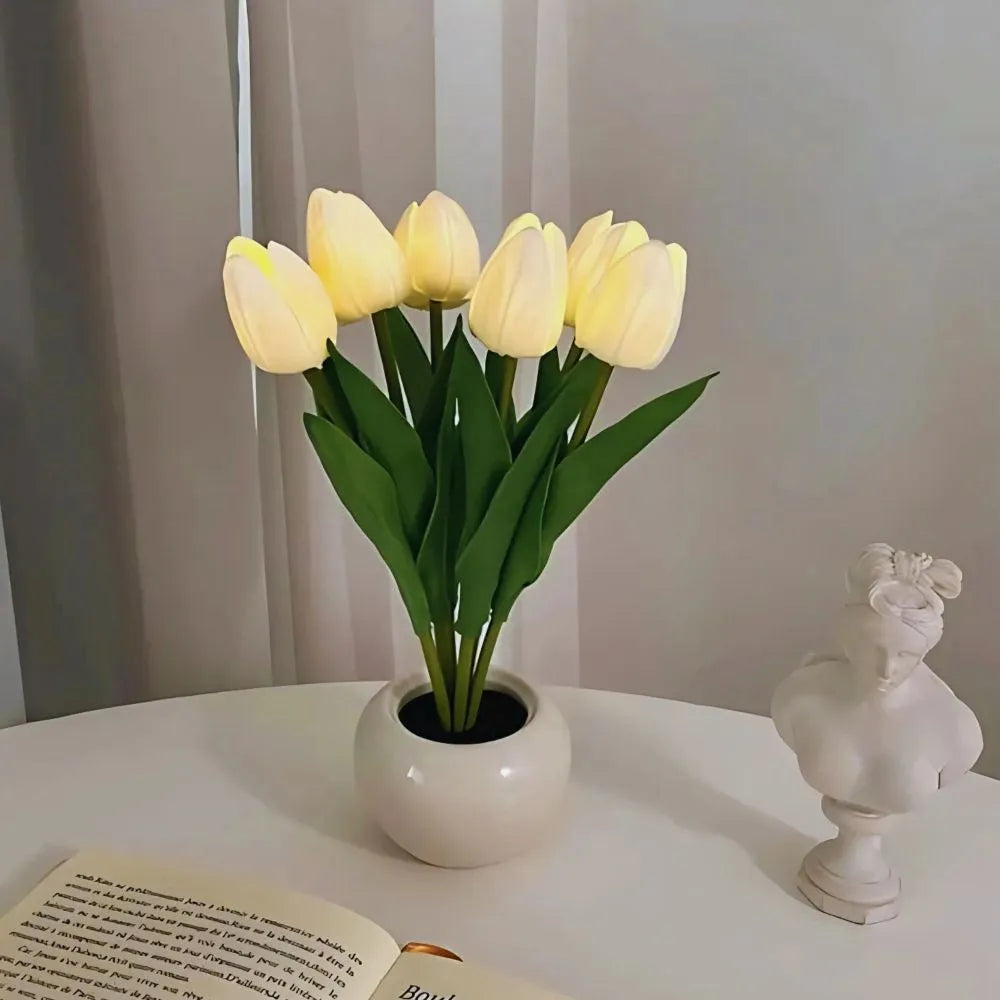 Warm White LED Tulip Night Light — Decorative Accent Lamp