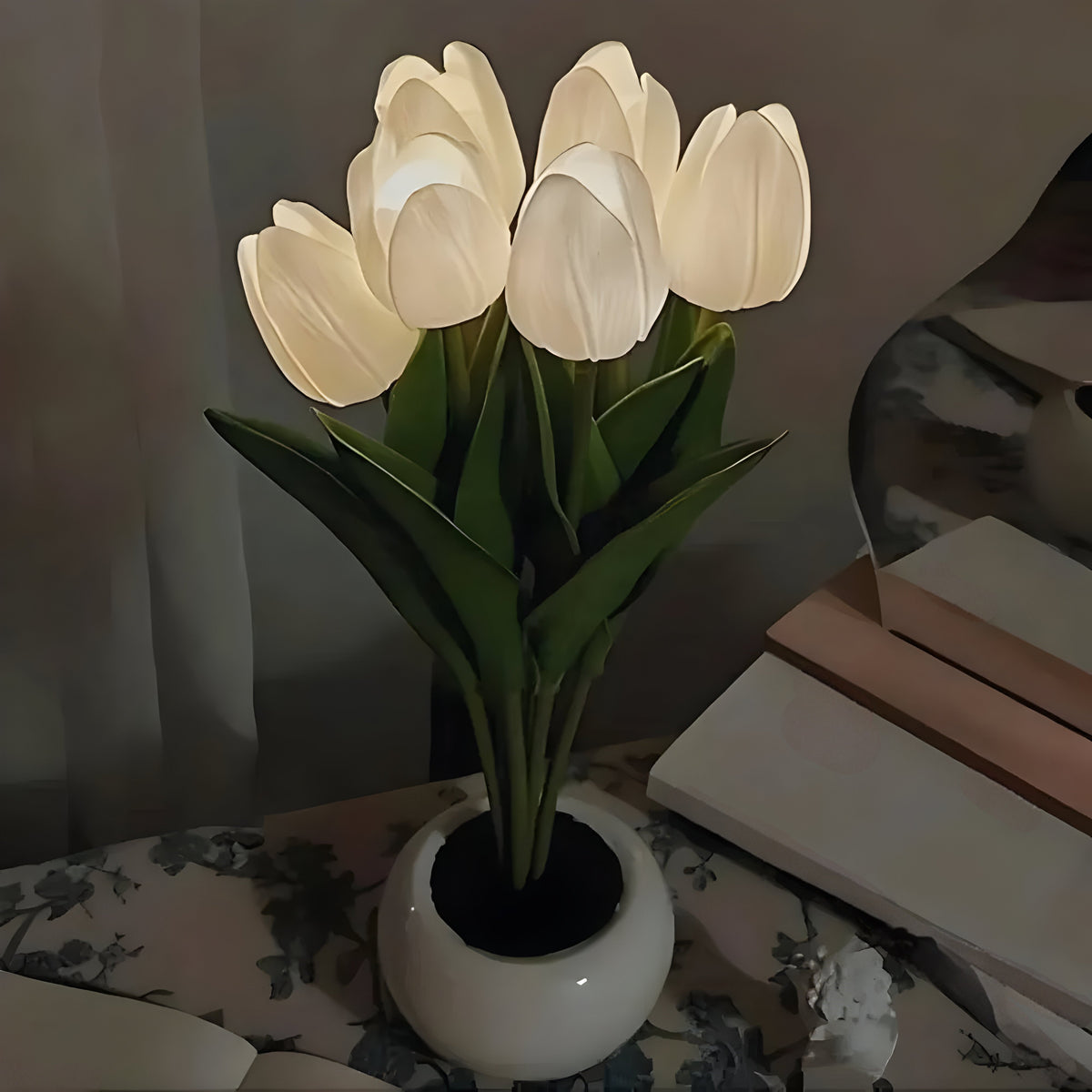 Warm White LED Tulip Night Light — Decorative Accent Lamp