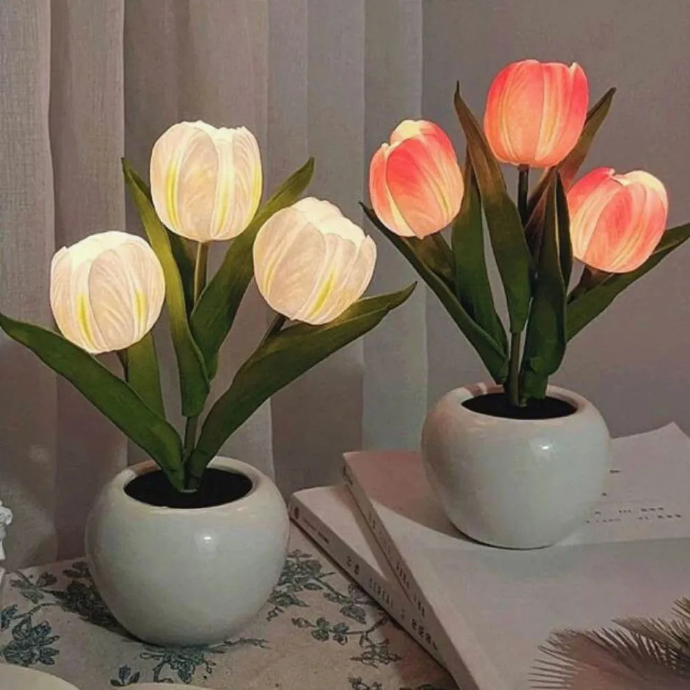 Warm White LED Tulip Night Light — Decorative Accent Lamp