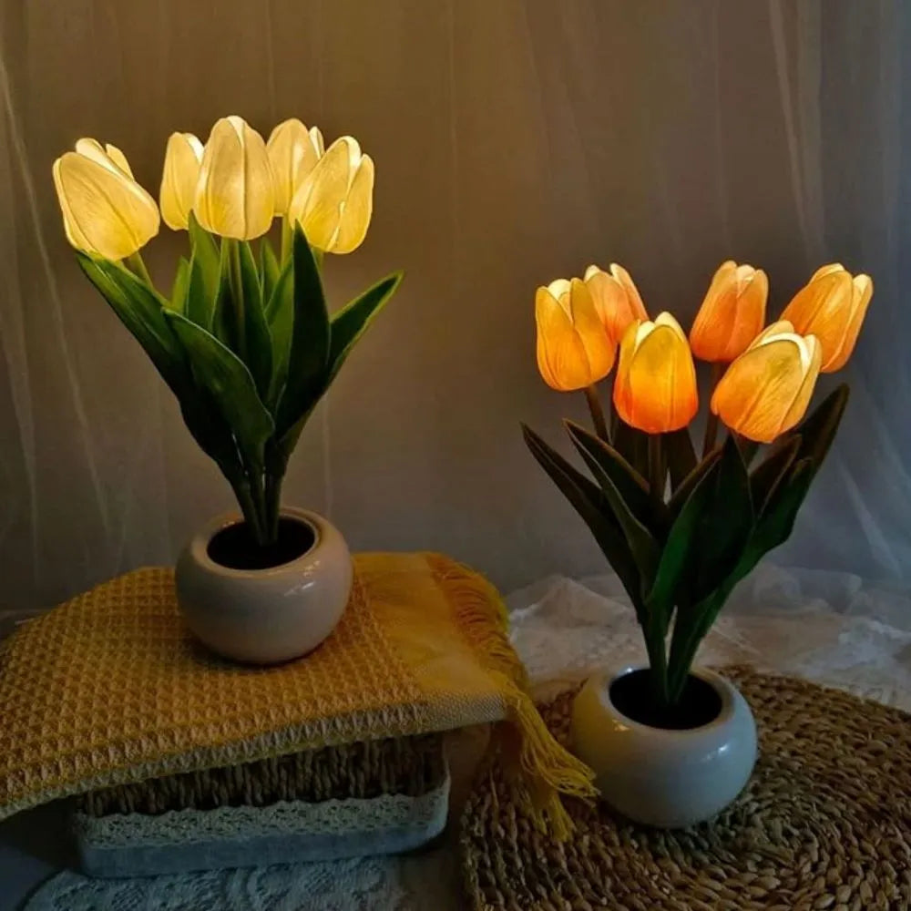 Warm White LED Tulip Night Light — Decorative Accent Lamp