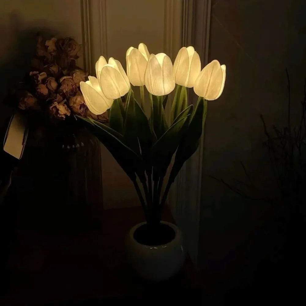 Warm White LED Tulip Night Light — Decorative Accent Lamp