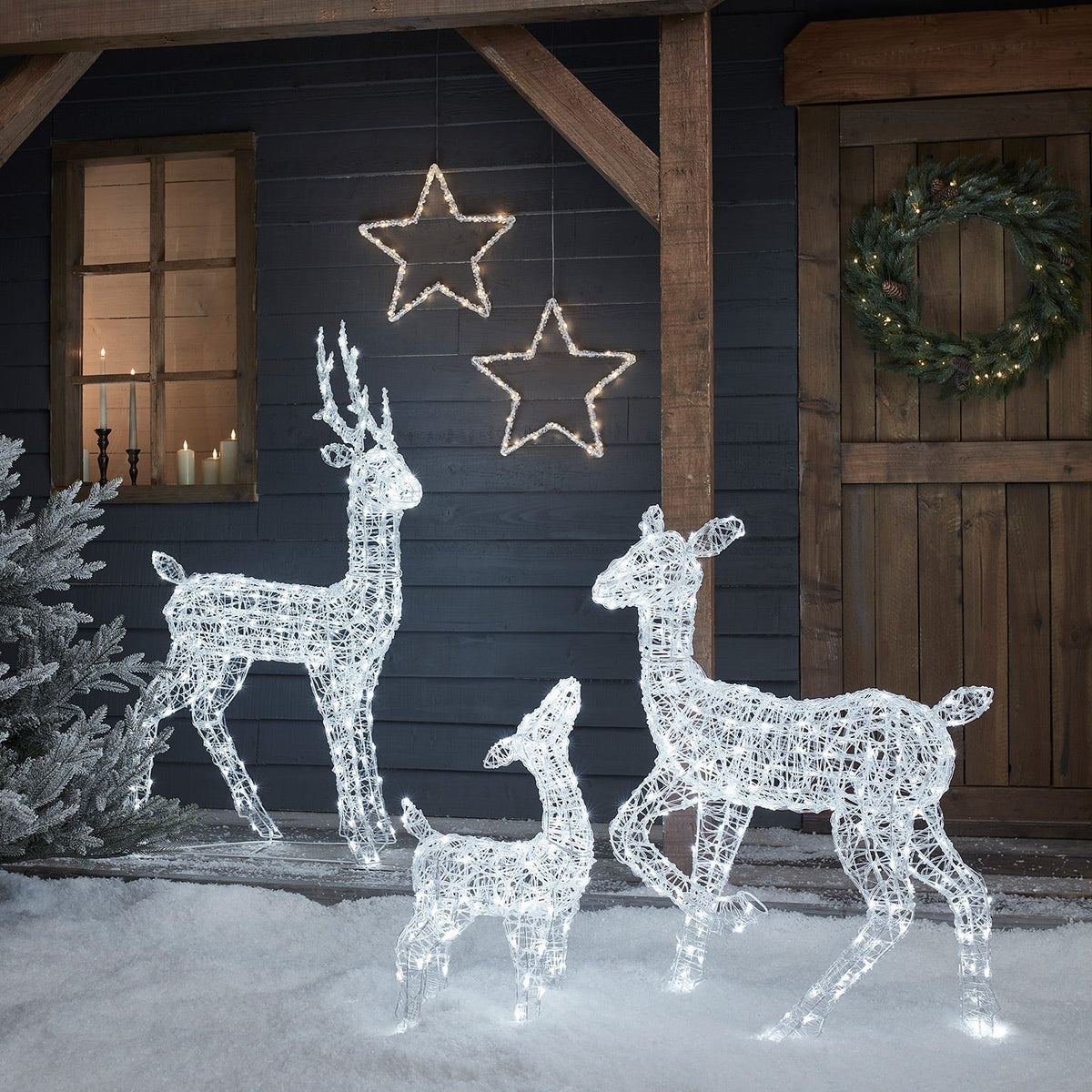 Set de lumini cu reni din 3 piese, 540 de LED-uri alb cald