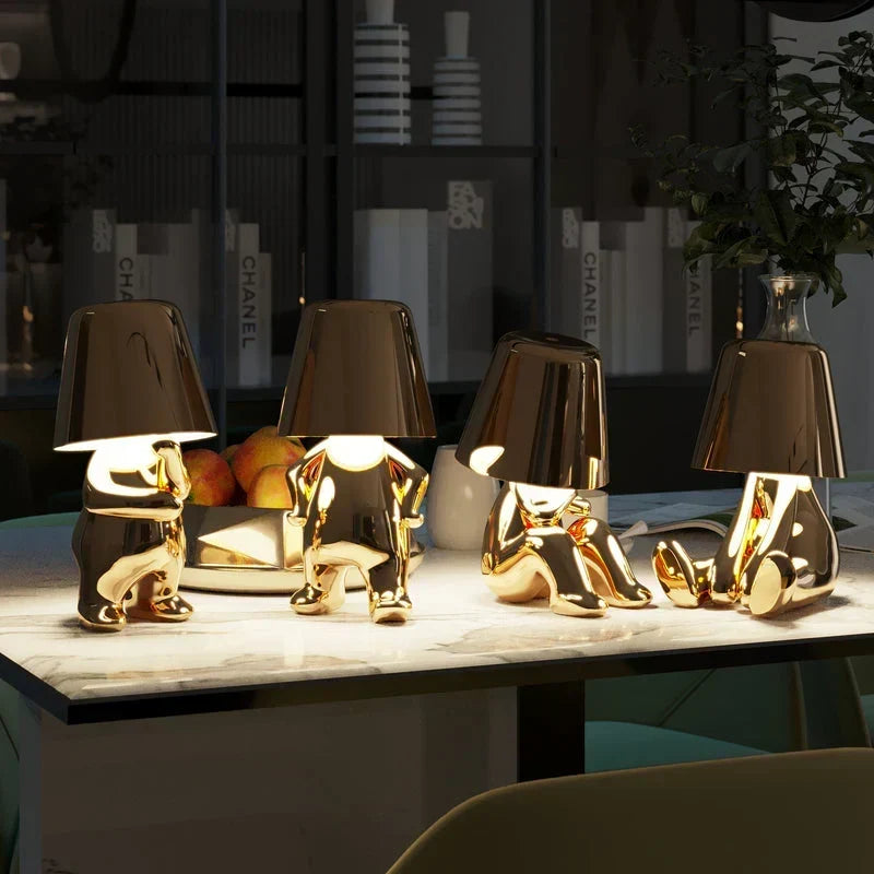 Modern Gold LED Table Lamp — Wireless Figurine, 18x9.6cm, 3W