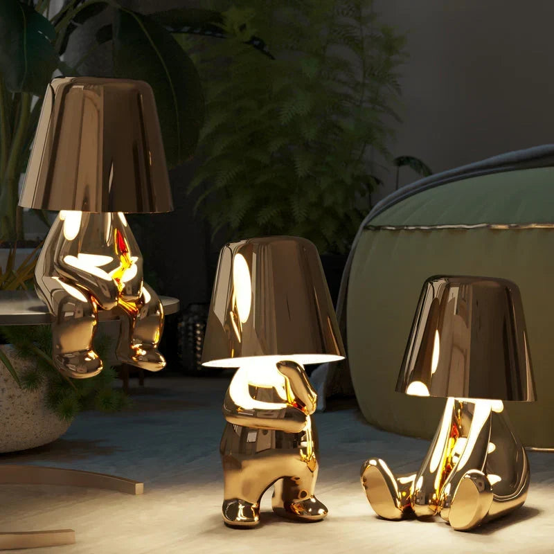 Modern Gold LED Table Lamp — Wireless Figurine, 18x9.6cm, 3W