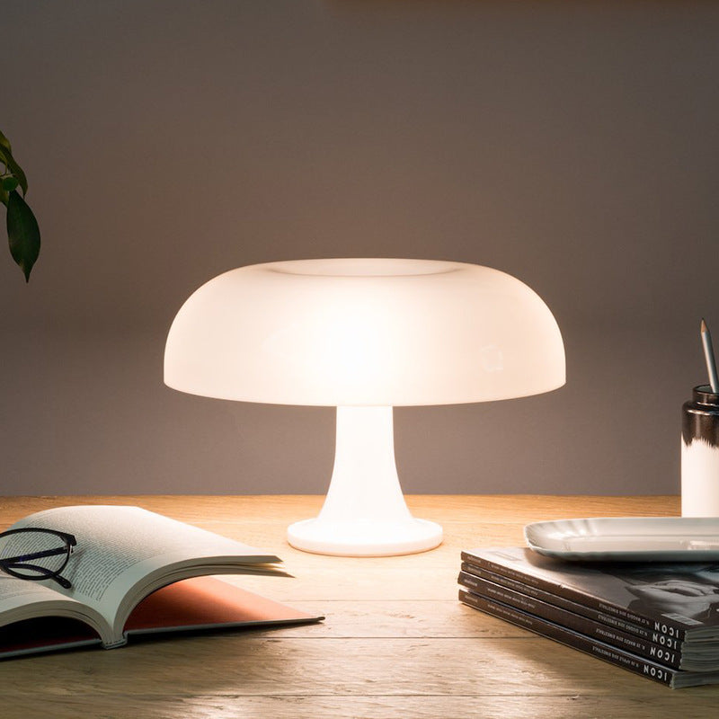 Modern White LED Table Lamp — Mushroom Shape, Adjustable Brightness