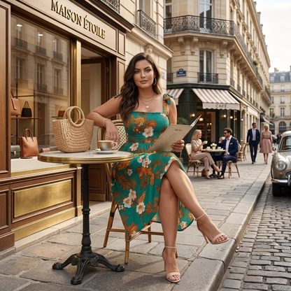 Robe Longue d'Été Fluide à Imprimé Floral & Épaules Nouées