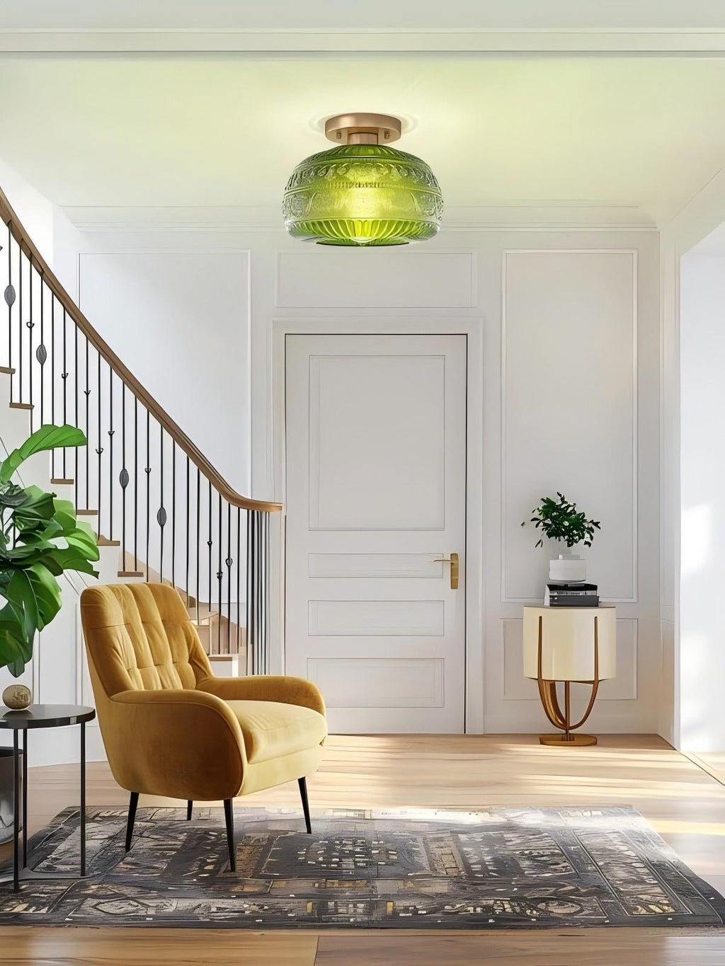 Vintage Glass Globe Ceiling Light - Textured Semi Flush for Any Room | Esilora