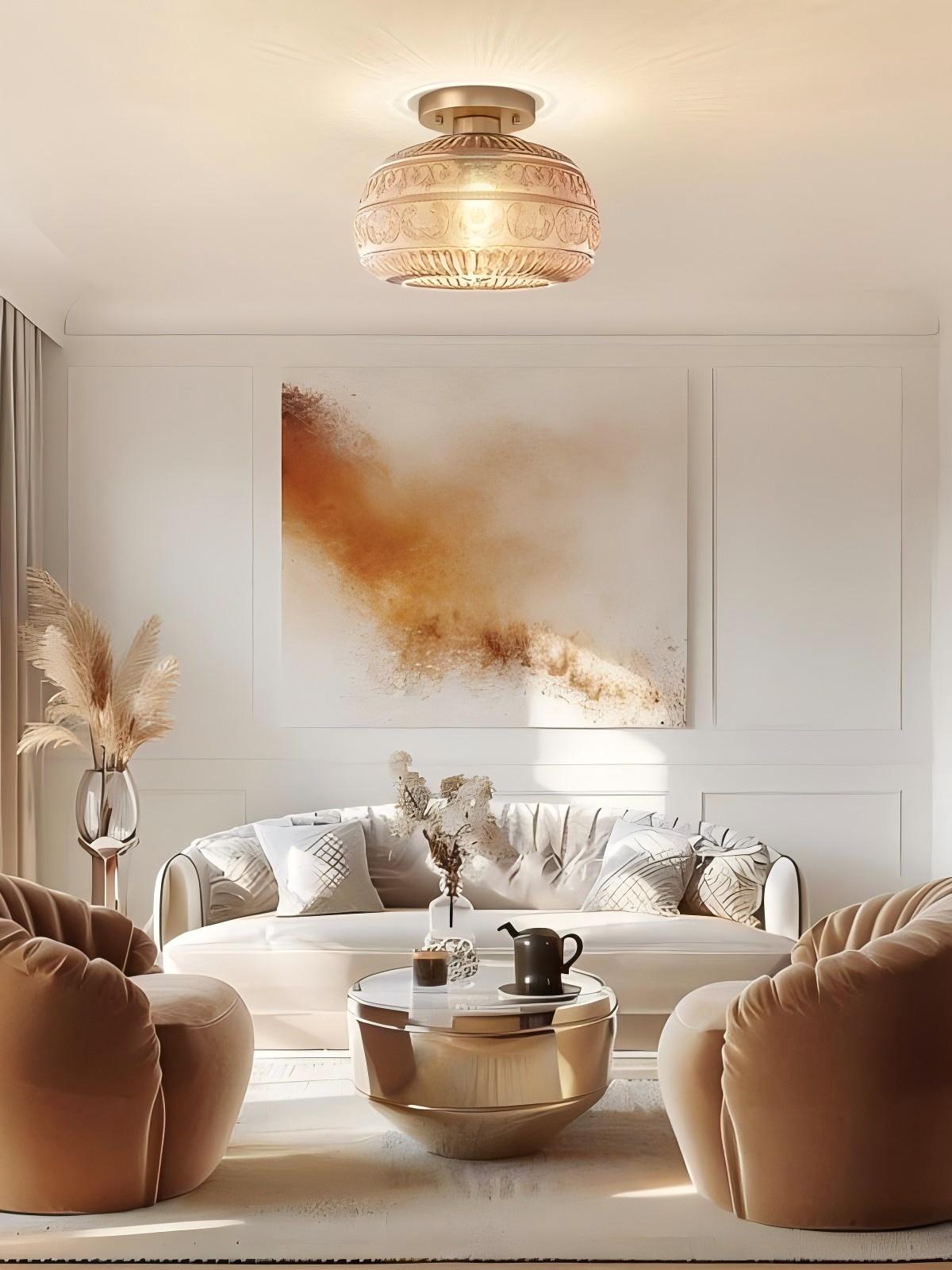 Vintage Glass Globe Ceiling Light - Textured Semi Flush for Any Room | Esilora