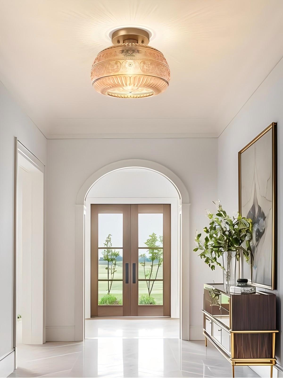 Vintage Glass Globe Ceiling Light - Textured Semi Flush for Any Room | Esilora