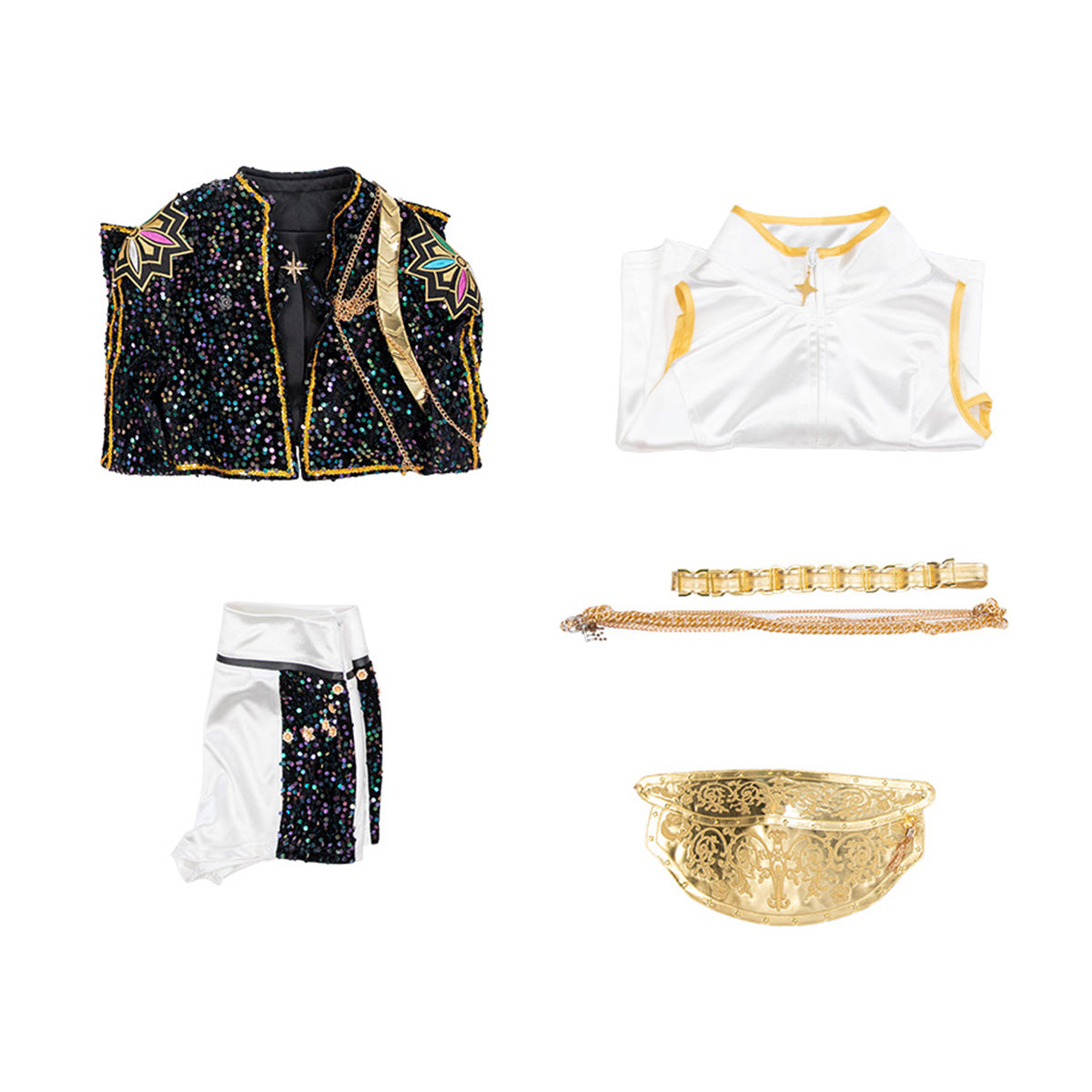 Schwarz-goldenes Glitzerkostüm — Zweiteiliges Damen-Set