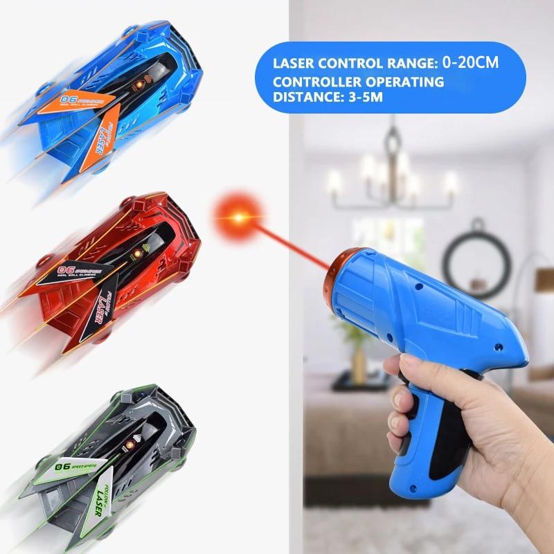 Mașinuță de jucărie cu laser, controlată de la distanță — alimentată cu baterii, aderență pe pereți și tavane
