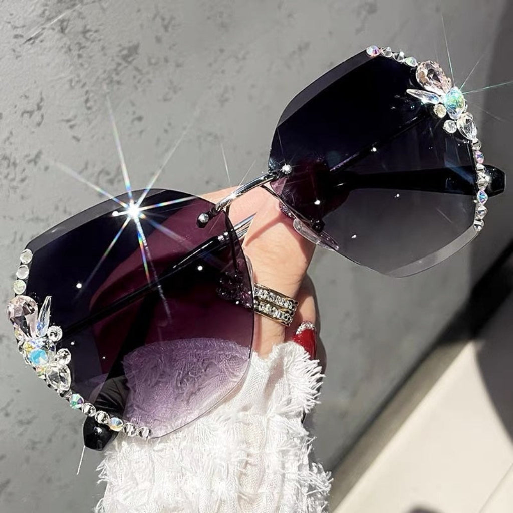 Óculos de sol sem aro para mulher — proteção UV, design leve com frente aberta