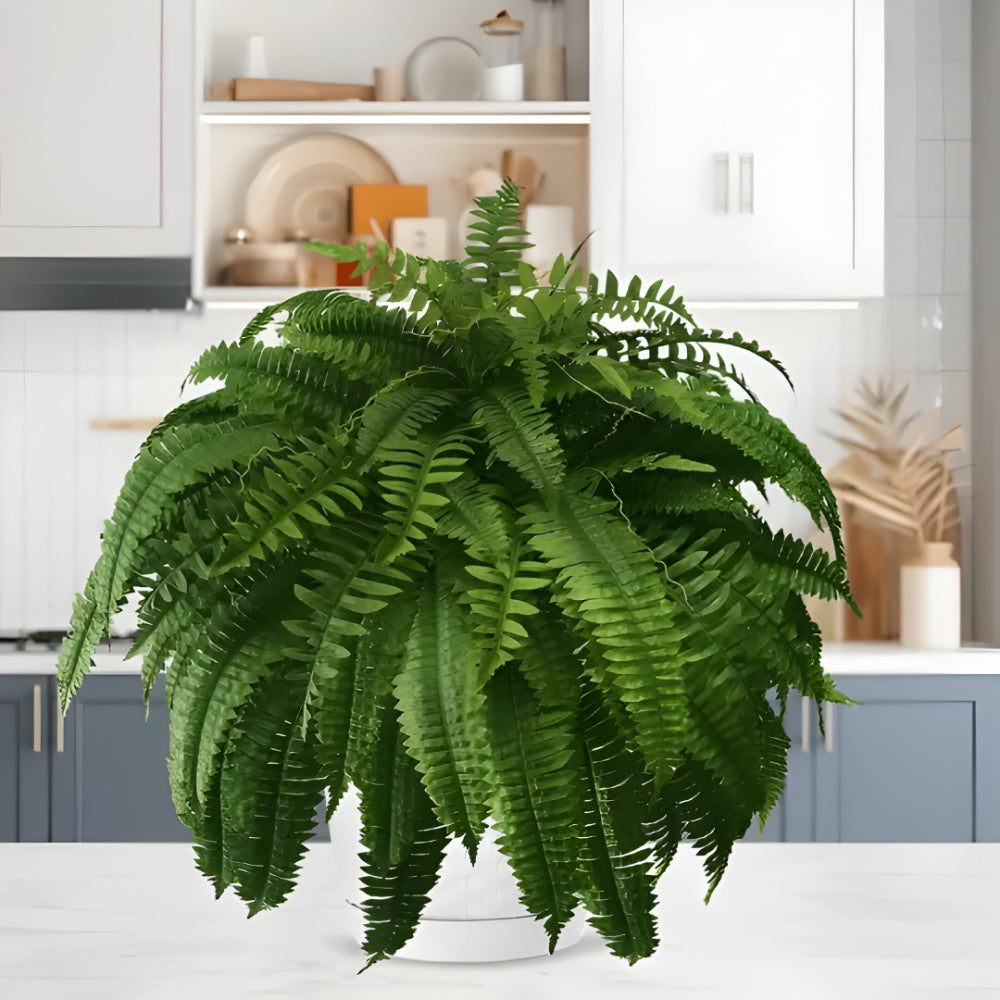 Plantă artificială suspendată, ferigă Boston - frunziș verde realist