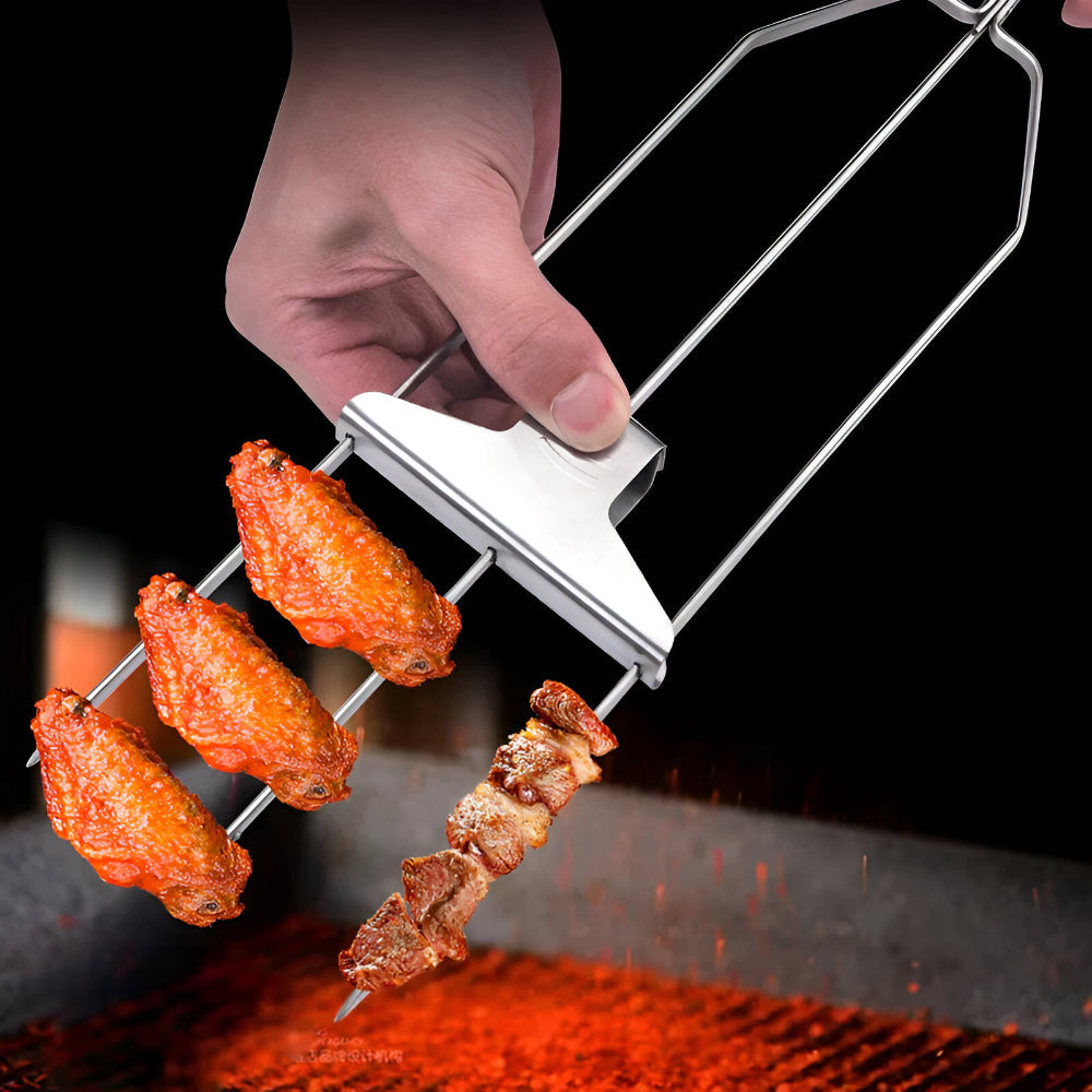Grillspieß-Set aus Edelstahl mit drei Zinken