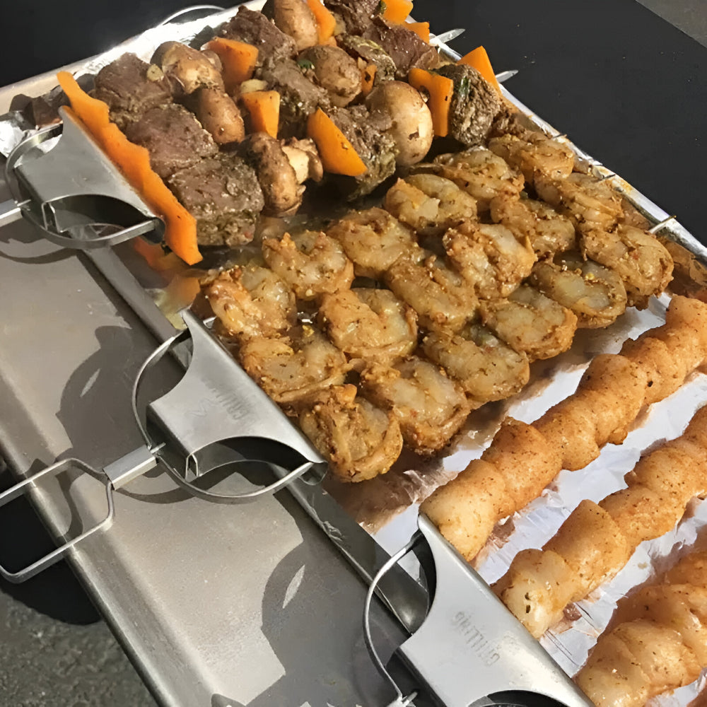Grillspieß-Set aus Edelstahl mit drei Zinken