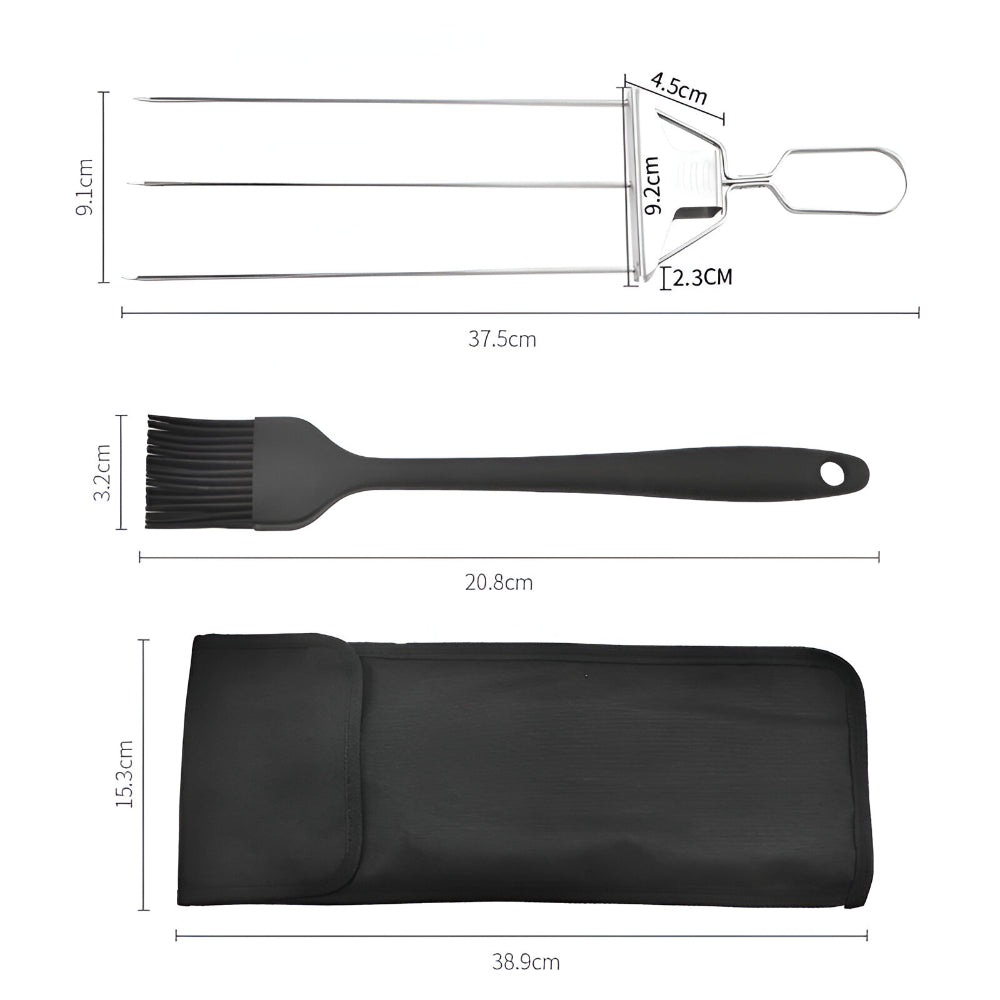 Grillspieß-Set aus Edelstahl mit drei Zinken