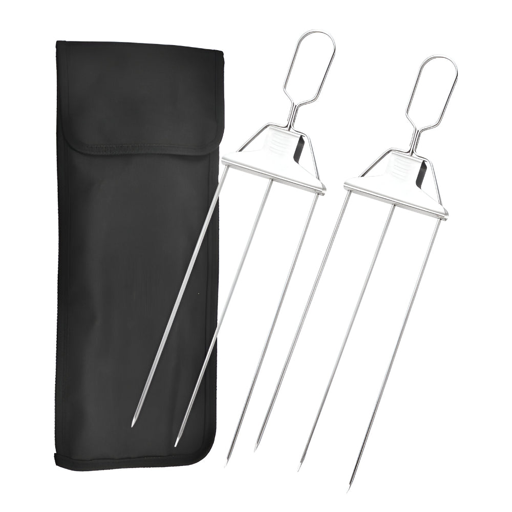 Grillspieß-Set aus Edelstahl mit drei Zinken