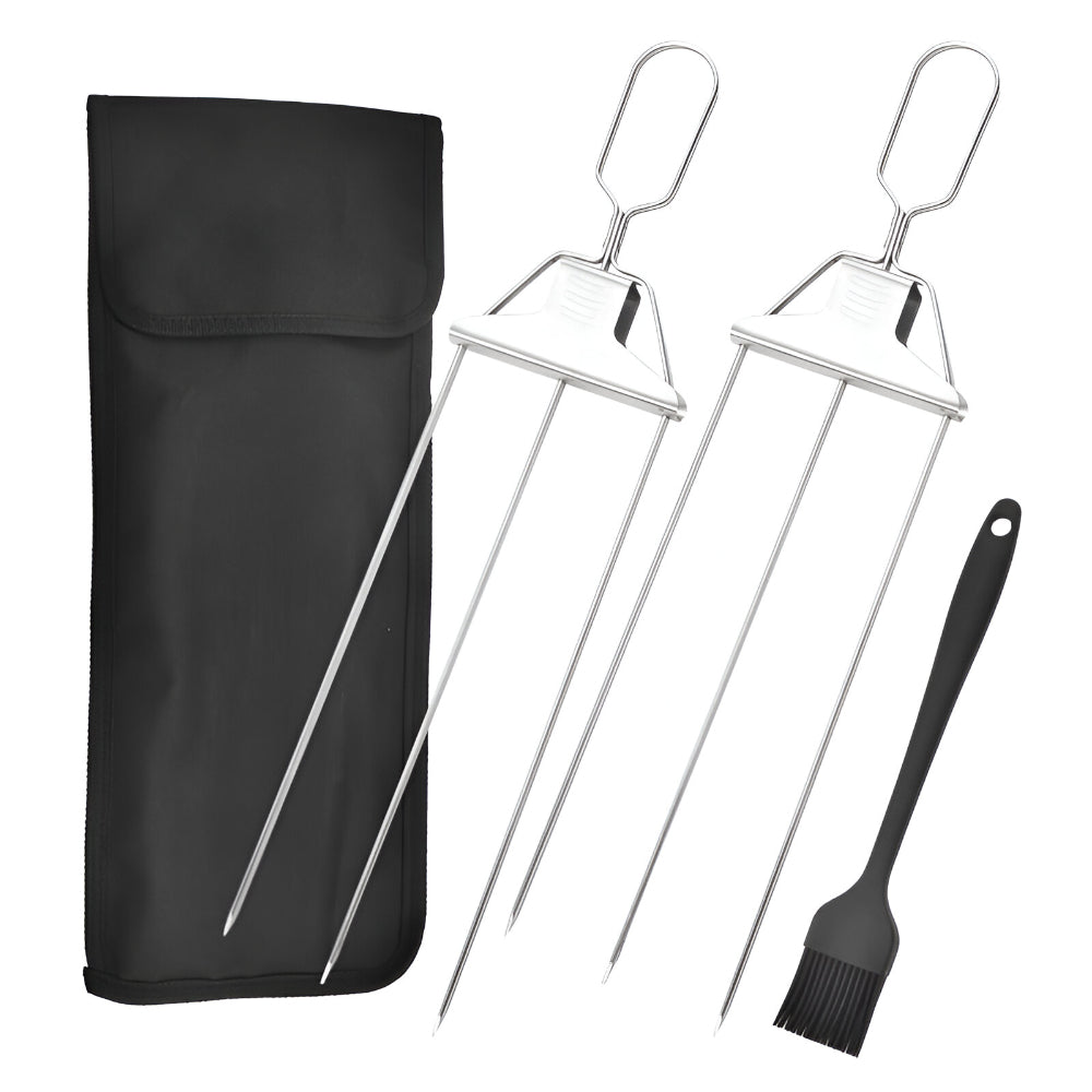 Grillspieß-Set aus Edelstahl mit drei Zinken
