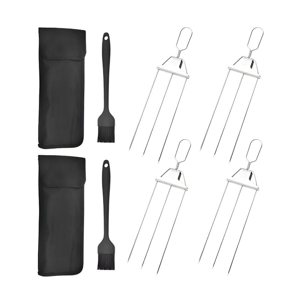 Grillspieß-Set aus Edelstahl mit drei Zinken